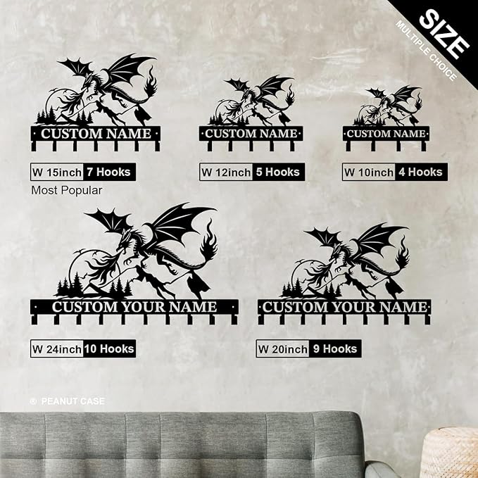 Personalized Evil Dragons Keys Hooks,Custom Name Metal Dragons Art Keys Hooks,Metal Dragons Lover Wall Home Storage Decorative Keys Hooks,Key Holder Hooks for Wall (Style J)