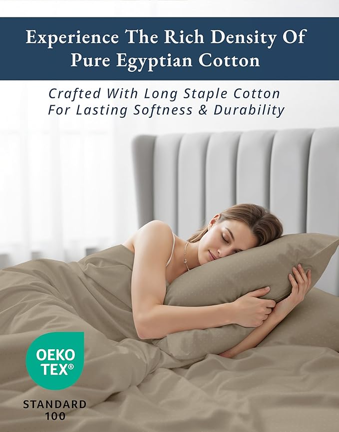 LANE LINEN 100% Egyptian Cotton Bed Sheets - 4PC Full Sheets Set, Long Staple Bedding Sheets, Sateen Weave, Luxury Hotel Sheets, Fits Upto 16" Mattress, Swiss Dot - Taupe