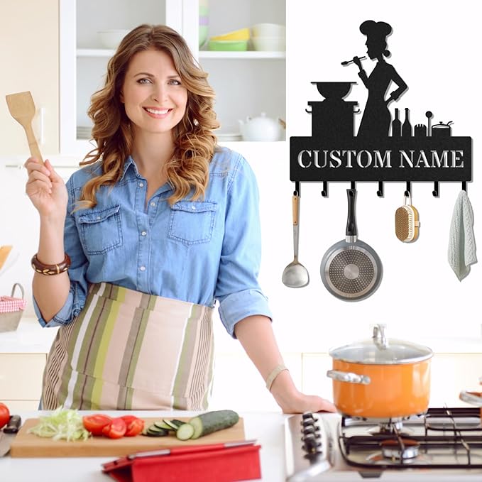 Personalized Key Holder for Wall, Custom Metal Kitchen Key Hooks with Name, Meta Jacket Holder Hooks Organizer Rack, Jacket Hanger Decor for Kitchen, Entryway, Hallway, Office, Doorway