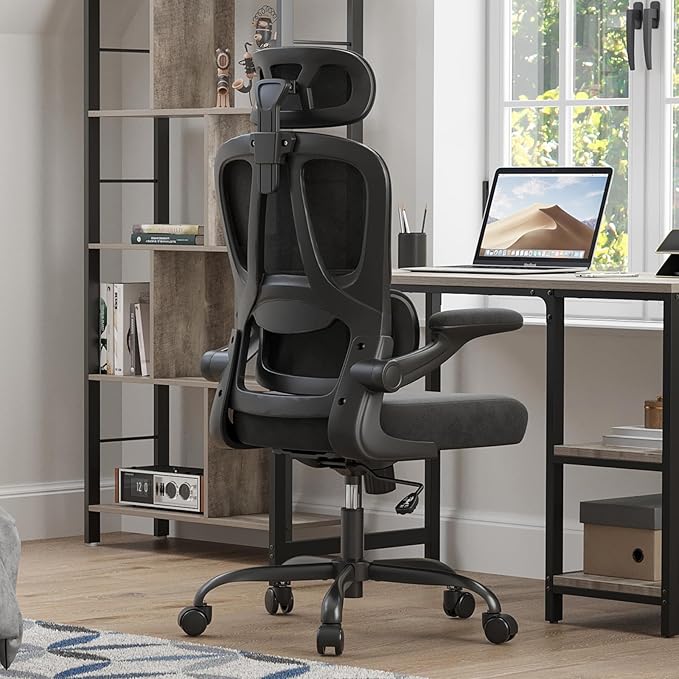 Farini Ergonomic Office Chair, Desk Chair with Headrest and Lumbar Support, High Back Swivel Home Office Chair with Headrest for Home Office Bedroom, Gifts, Black & Black