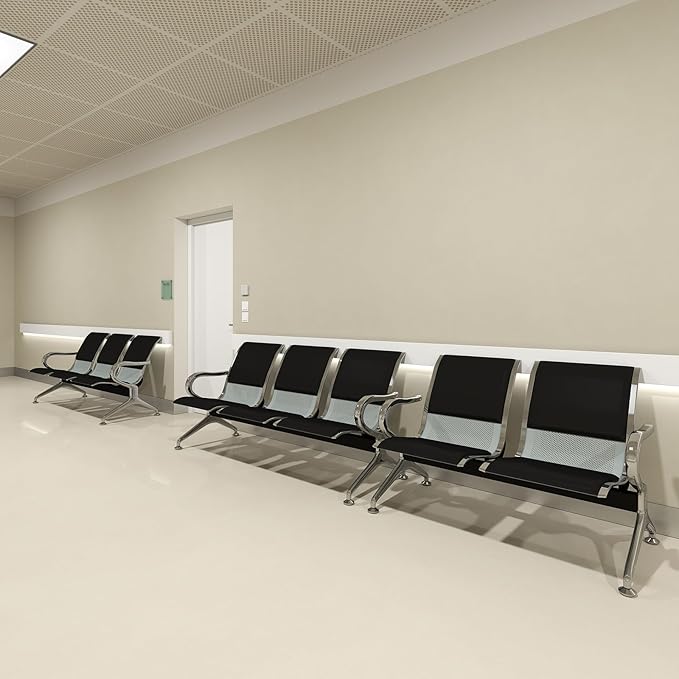 Kinfant Waiting Room Reception Chairs Set- 3 Pieces PU Leather Office Guest Reception Waiting Room Bench with Armrest for Waiting Area, Airport, Hospital, Bank, Salon, Barbershop, Black