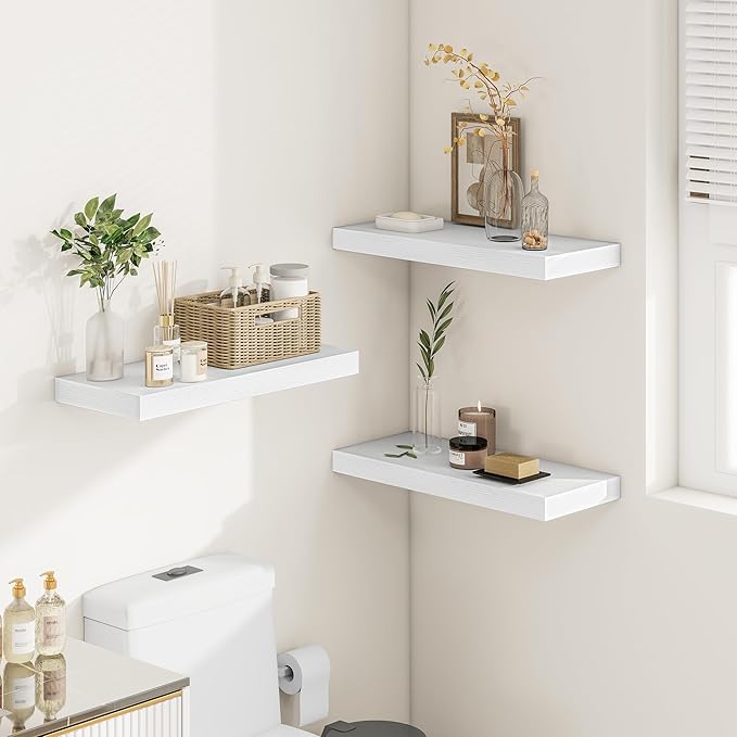 Vivelove White Floating Shelves Over Toilet, 24/36/48/55 Inch X 12 Deep Shelves for Room Wall Mounted, 2" Thick Floating Shelf for Living Room Bedroom Bathroom Kitchen Laundry Room, Set of 2