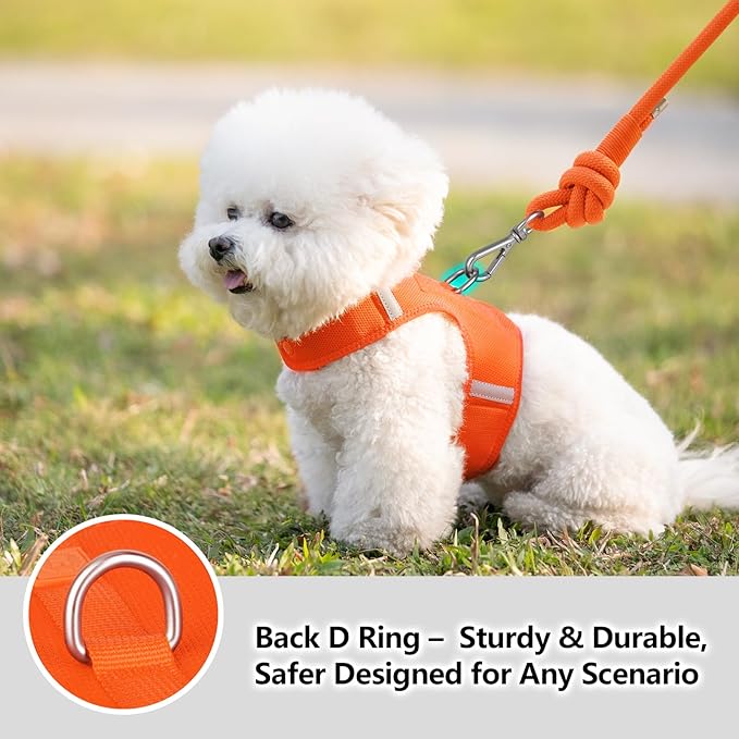 Dog Harness for Puppy – Adjustable Reflective Easy Put On Soft Mesh Vest for Small Dogs with 2 Patches (Orange,L)