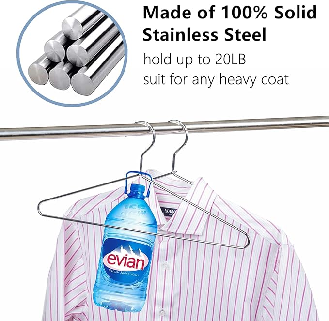 Amber Home 20 Pack Heavy Duty Metal Shirt Coat Hangers, Stainless Steel Clothes Hanger with Polished Chrome, 17 Inch Silver Metal Wire Hanger