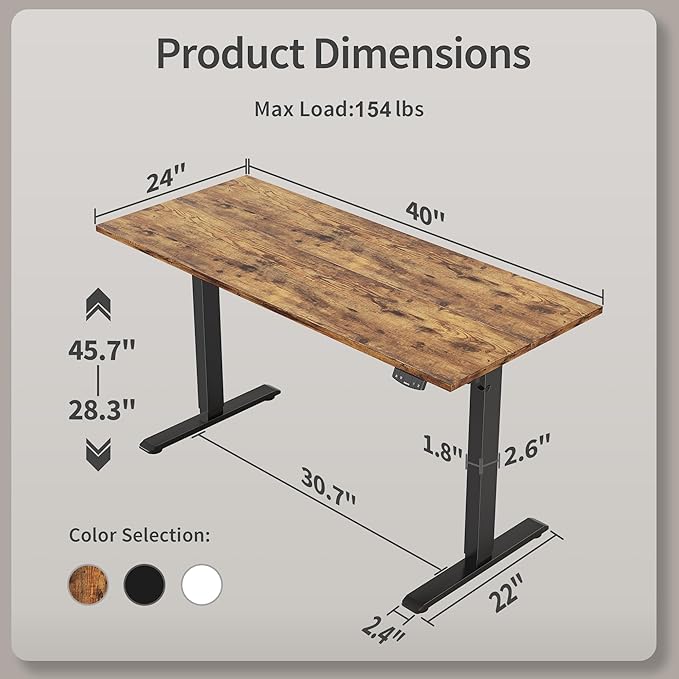 Agilestic Electric Standing Desk 40 x 24 Inches, Height Adjustable Desk, Sit Stand up for Work Office Home, Ergonomic Rising Computer Table with Memory Preset, Rustic Brown