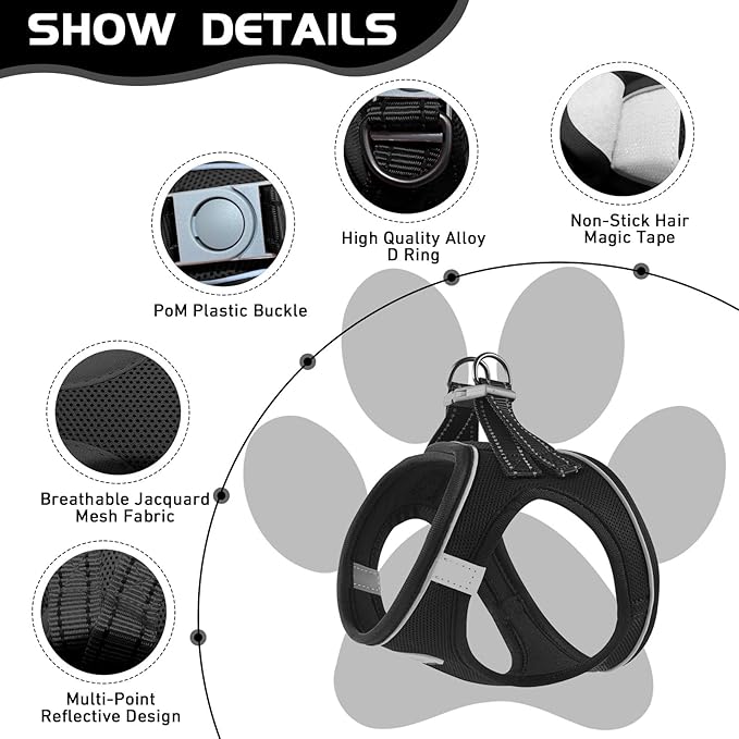Soft Mesh Dog Harness and Leash Set, No Pull Puppy Harness and Leash Set, Reflective Step in Harness for Small Medium Dogs, Easy Walk Escape Proof Vest Harnesses (Black, M)
