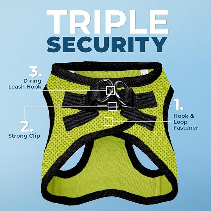 Best Pet Supplies Voyager Step-in Air Harness - All Weather Mesh, Reflective, No Pull Harness for Dogs, Cats - Secure with Hook & Loop Fastener, Buckle, Double D-Rings - Lime Green/Black Trim, M