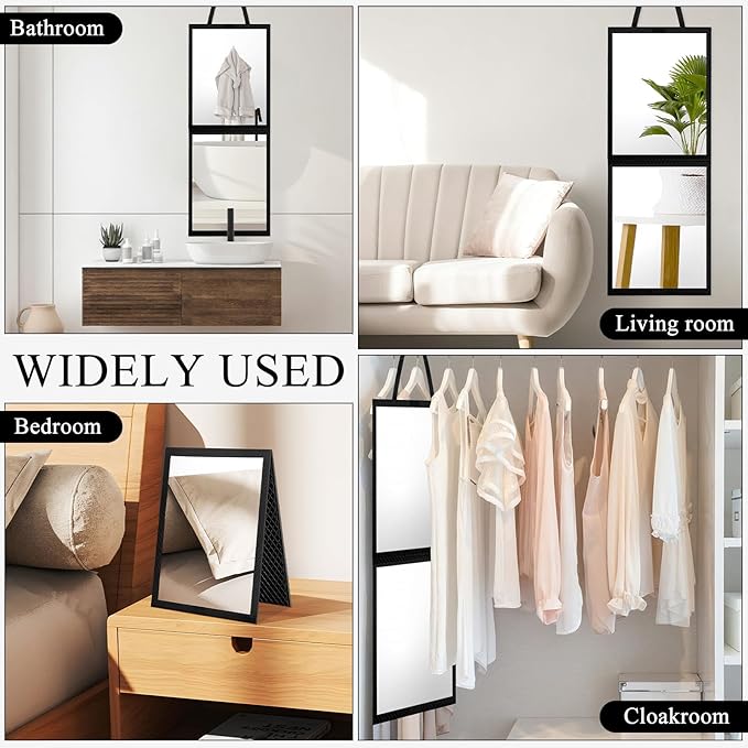 Foldable Travel Portable Full Length Mirror, Dance Bag Hanging Mirror, Full Body Mirror for Dance, Camping, Travel, Dance Competition Must Haves Backstage Folding Hanging Mirror (Black, 33*13 Inch)