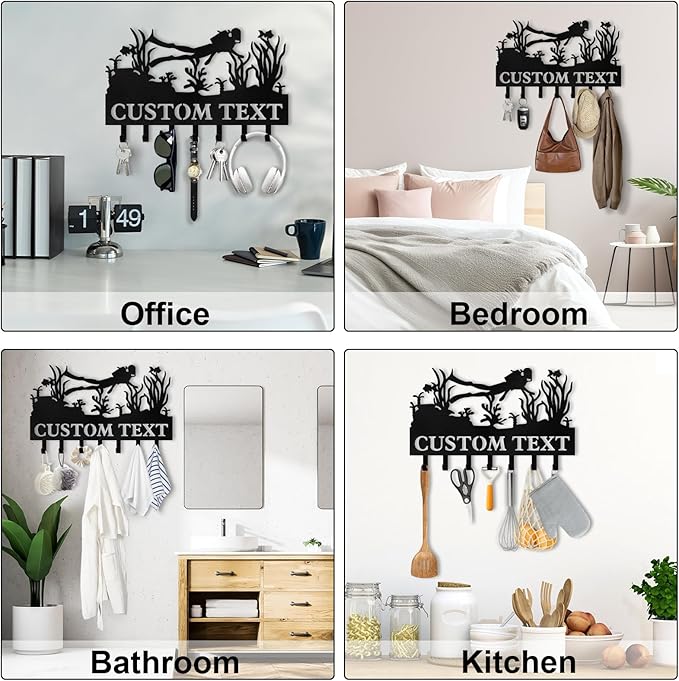 Personalized Key Holder for Wall, Beach Theme Key Holder Wall Mount with Hooks, Coconut Trees Key Hanger Wall Decor for Pool Bathroom Hallway Entryway Office, Customized Home Decor Gifts Color05