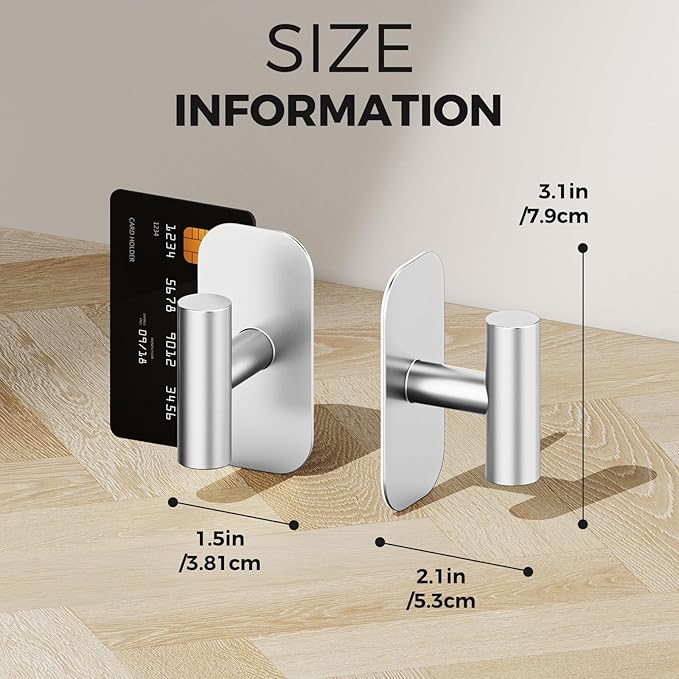 Adhesive Towel Hooks for Shower,Waterproof Heavy Duty Bathroom Hooks,Wall Mounted Sticky Hangers for Coats/Aprons/Robes,No Drilling(Silver,2 Pack)