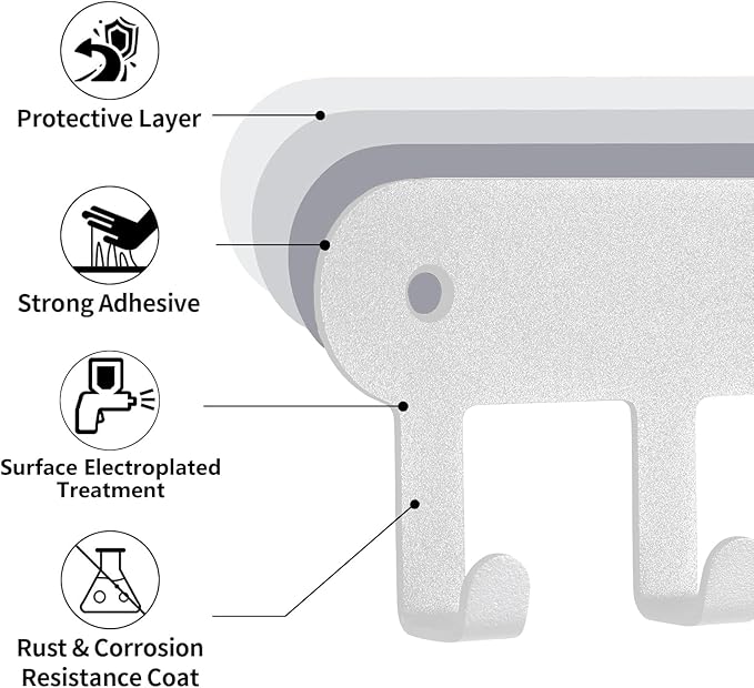 2 Pack Key Holder for Wall,Key Hooks with 10 Hooks,Key Holder Wall Mount Self Adhesive, Key Rack for Wall No Drill for Living Room, Kitchen, Bathroom, Garage (White)