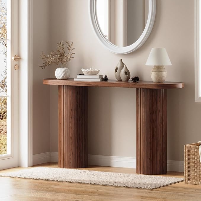 ONBRILL 55 Inch Fluted Entryway Table, Wood Console Table, Couch Tables Behind Sofa, Farmhouse Style, Modern Sofa Stand for Entrance Hallway Living Room Foyer (Walnut)