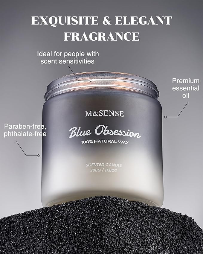 M&SENSE Amber Lavender Scented Candle for Men, 11.6oz 2 Wick Large Natural Soy Wax 70 Hours Highly Scented Home Fragrance