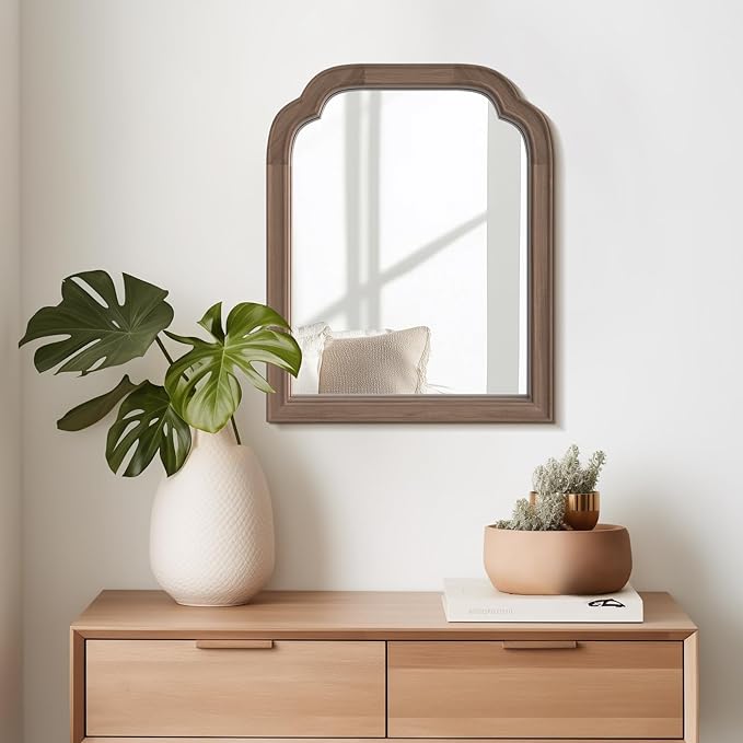 WallBeyond Wood Bathroom Mirrors for Wall Mounted, 16" x 20" Rustic Wood Frame Wall Mirrors Decorative for Living Room or Bedroom Vanity Mirror (Walnut)