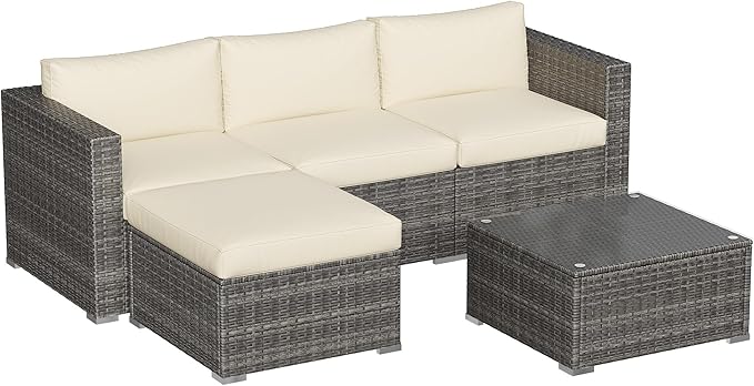 Outdoor Patio Furniture Set, Rattan Outdoor Sectional Furniture, Patio Conversation Sets for Balcony, Porch, Backyard, Deck, Garden, Dark Grey