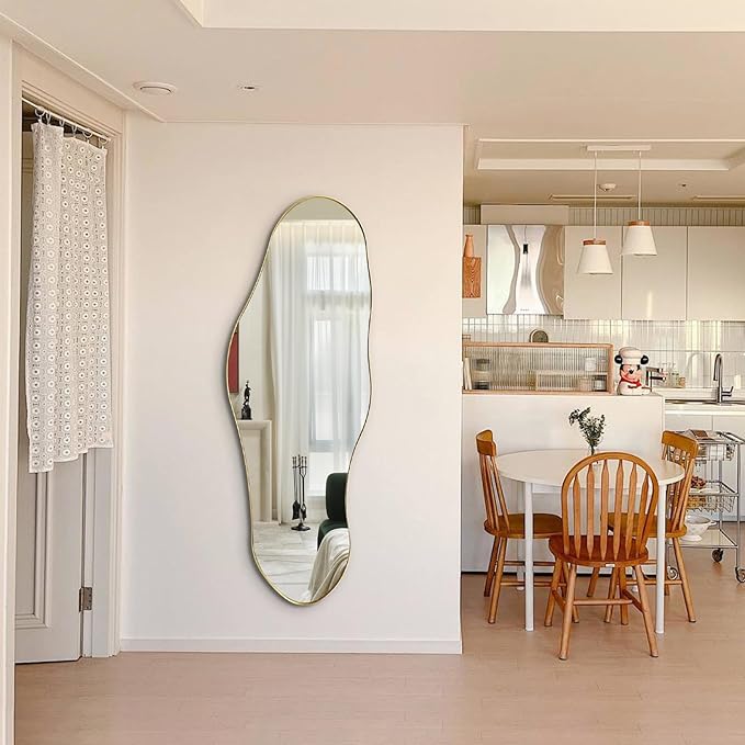 Irregular Mirror Full Length, 63"x22.5" Asymmetrical Wall Mirrors with Gold Metal Frame, Large Modern Abstract Unique Shaped Mirror for Living Room Bathroom Bedroom Hallway Entryway