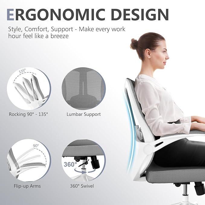 Mesh Office Computer Desk Managerial Executive Chair, Ergonomic High Back Comfy Swivel Gaming Home Chairs with Wheels, Comfortable Lumbar Support, Comfy Arms for Study,Home,Bedroom