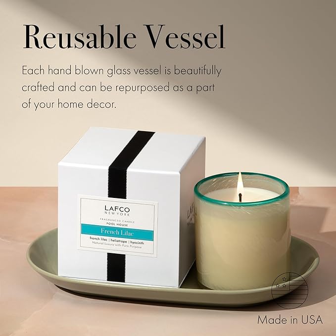 LAFCO New York Classic Candle, French Lilac - 6.5 oz - 50-Hour Burn Time - Reusable, Hand Blown Glass Vessel - Made in The USA