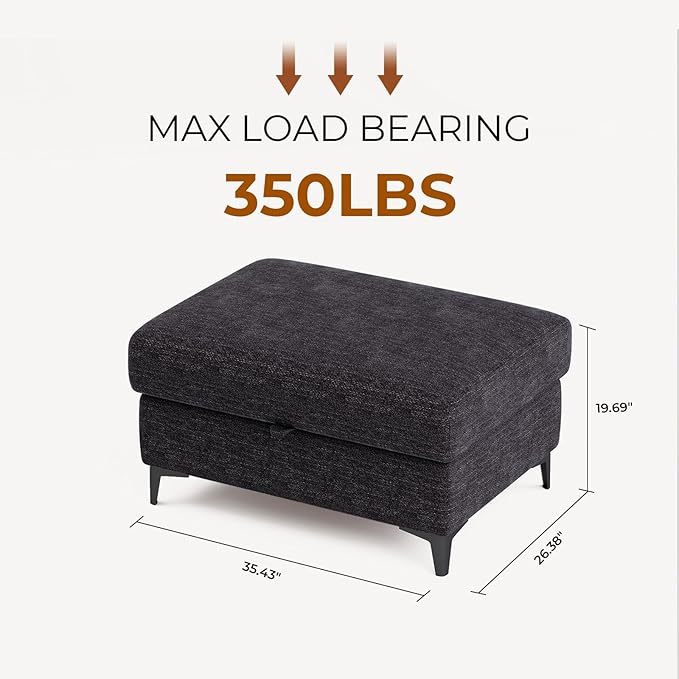 35" Large Storage Ottoman for Living Room, 7.8" Deep Seat Rectangular Ottoman Foot Rest for Couch, Chenille Storage Footstool Load 350 lb （Dark Dray）