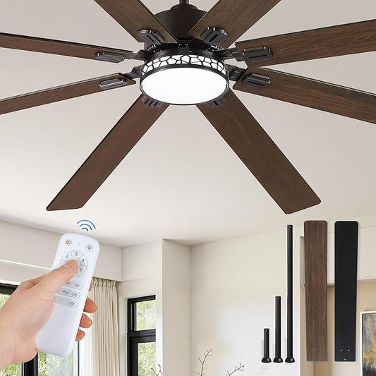 Fanbulous Modern Farmhouse 84 Inch Large Ceiling Fan, 6-Speed Reversible DC Industrial Ceiling Fans with Lights for Shop/Living Room/Covered Outdoor-Black