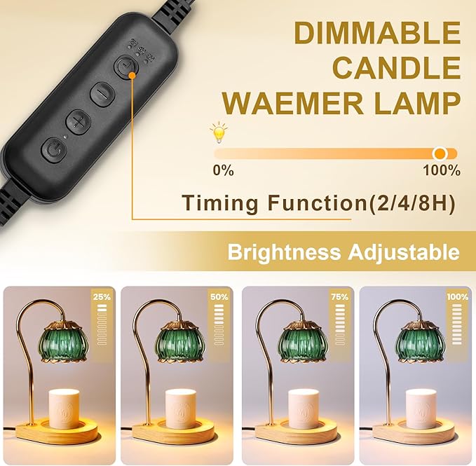 Candle Warmer Lamp with Timer,Dimmable Candle Warmer Light Adjustable Green Warmer Gift for Women Fragrance Candle Holders for Home Decorations,Christmas Gifts