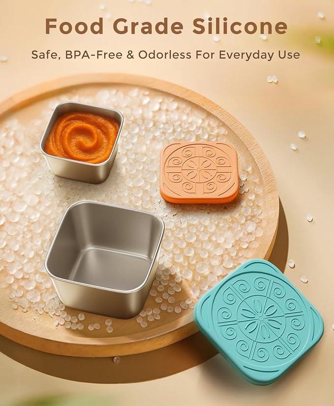 12Pack 6oz Stainless Steel Snack Containers and 2oz Salad Dressing To Go Containers with Silicone Lids, Reusable Square Meal Prep Condiment Sauce Containers Lunch Box Accessories