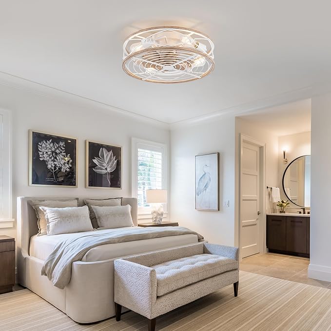 TIFEROR Flush Mount Ceiling Fan with Light, 20" ‎Farmhouse Low Profile Ceiling Fan with Remote, Reversible Motor, Suitable for Bedroom, Kitchen, Dining Room, Hallway