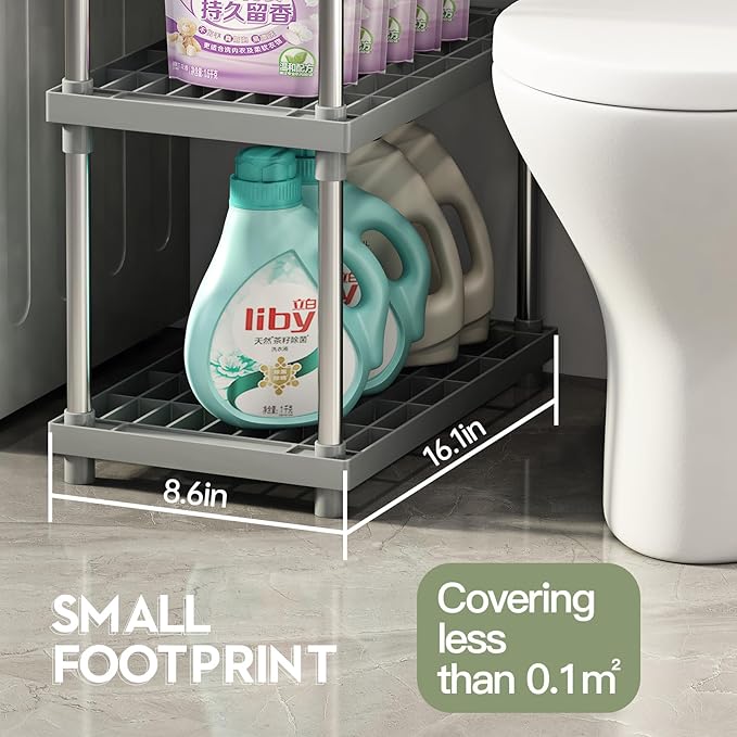 4 Tier Gray Plastic and Metal Standing Shelf Units, Durable Storage Shelves Rack Open Shelving for Pantry Kitchen Bathroom,13MM Steel Tubes