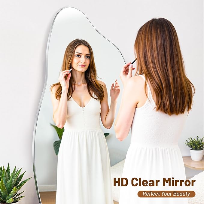 Antok Full Length Mirror, 76"x36" Floor Mirror with Stand, Standing Hanging Leaning Irregular Mirrors for Bedroom Living Room Entryway, Cloud Shaped, Silvery