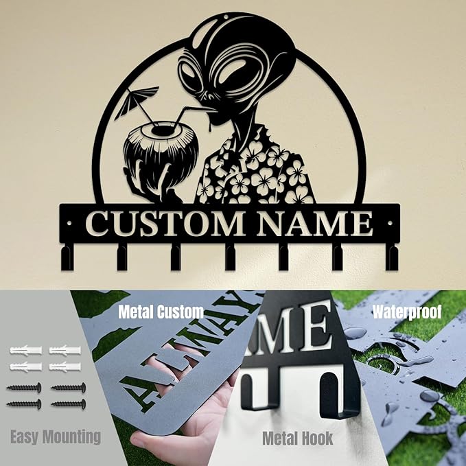 Personalized Custom Alien ET Metal Wall Keys Hooks,Clothes Hooks Alien ET Art Coat Racks,Door Holder,Black Alien ET Decorations for Home,Entrance Doors,Hallway, Bedroom,Keys,Hats (Style P)