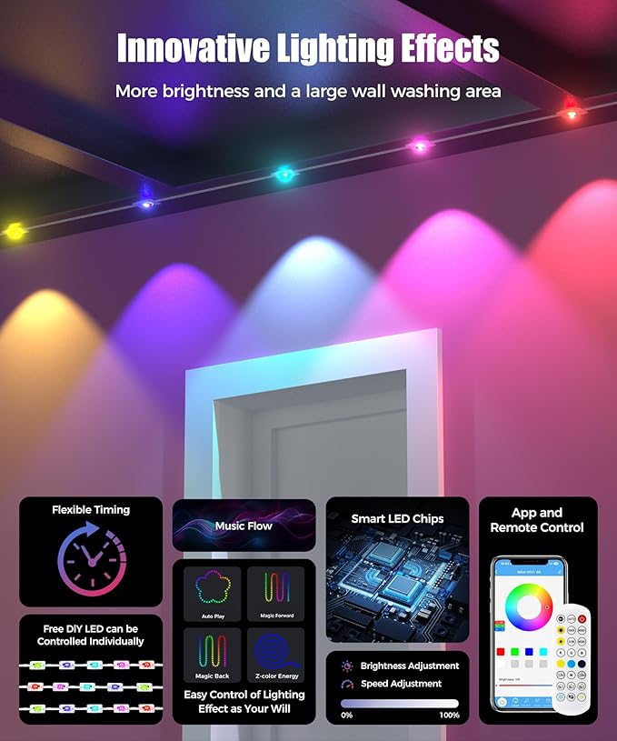 POOFZY Permanent Outdoor Lights for House,16.5ft RGB+IC Smart Outdoor Decor, 50 Scene Modes,App/Remote Control,IP67 Waterproof,for Christmas,Halloween,Daily & Holiday Party Decor,House Roof Lighting