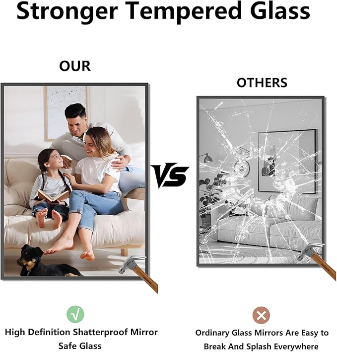 Koonmi Bathroom Mirror for Wall, 30"x40" Black Bathroom Mirror for Over Sink, Shatterproof Tempered Glass Vanity Mirror with Anti-Rust Aluminum Alloy Frame, Hang Horizontally or Vertically