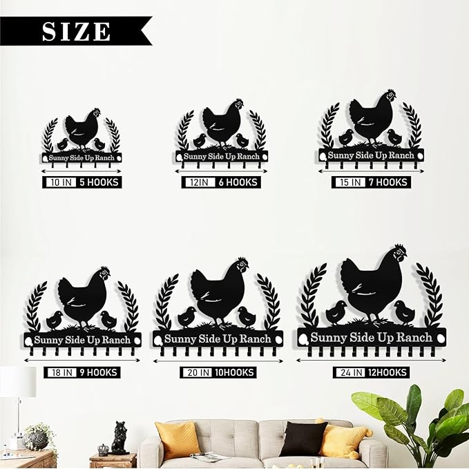 Personalized Chicken Key Holder Wall Mount, Custom Metal Key Holder for Wall with Name, Custom Keys Rack Hanger with Hooks for Entryway, Front Door, Hallway, Living Room, Kitchen