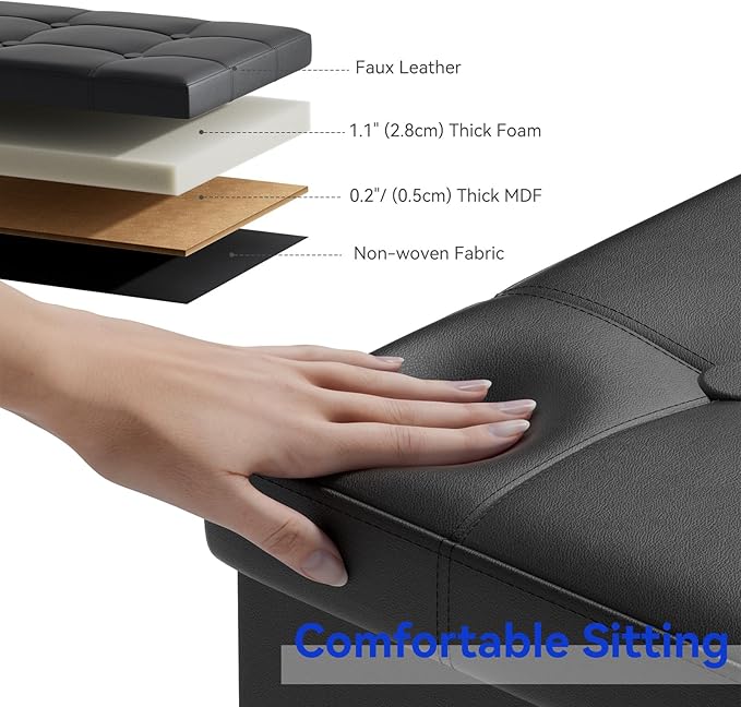 BRIAN & DANY 30 Inches Storage Ottoman Bench, Faux Leather Ottoman with Storage, Folding Bench Shoe, Foot Rest Stool, for Living Room, Black