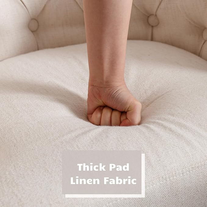 HEAH-YO Modern Dining Chairs Set of 2, Tufted Dining Room Chairs with Barrel Backrests, Upholstered Linen Kitchen Chair for Dining Room, White