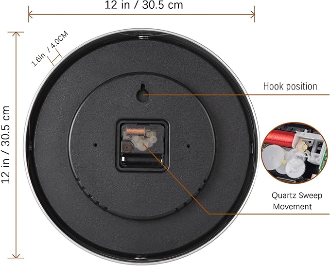 Silent Wall Clock Battery Operated,Modern Metal Wall Clock Decorative for Living Room/Kitchen/Home/Office/School,12 inch