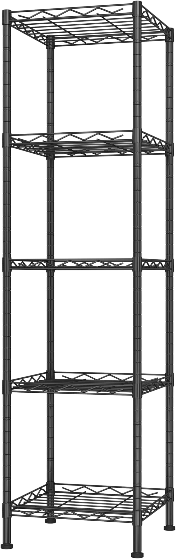 HOMEFORT Storage Shelves, 5-Wire Shelving, Metal Shelving Unit Adjustable Storage Shelves Rack for Kitchen, Pantry, Bathroom, Black, 11.4" W x 11.4" D x 46" H