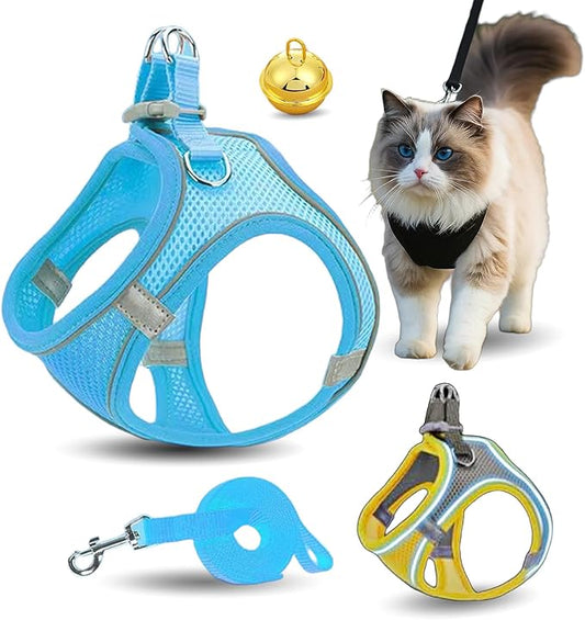 Stimulicat Cat Harness, Stimuli Cat Harness Design for Outdoor Cats, Adjustable Soft Mesh Vest Harness Escape Proof with Reflective Safety Strips, Allowing Cats to Safe (Blue, XS)
