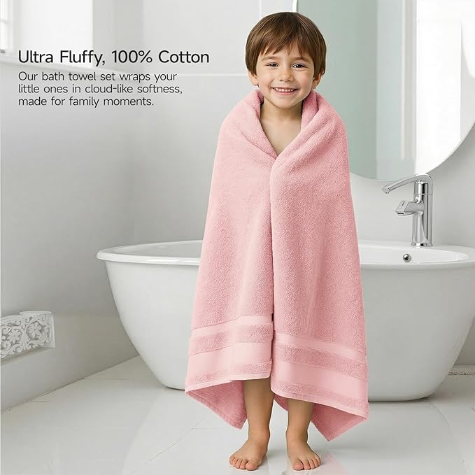 REDKISS 100% Cotton Bath Towels Set of 2, Extra Large Bath Sheets 35 X 70 Inches, 800 GSM, Quick Dry, Ultra Soft & Super Absorbent Bathroom Towel Sets for Bathroom, Gym, Spa, Pool & Hotel, Pink