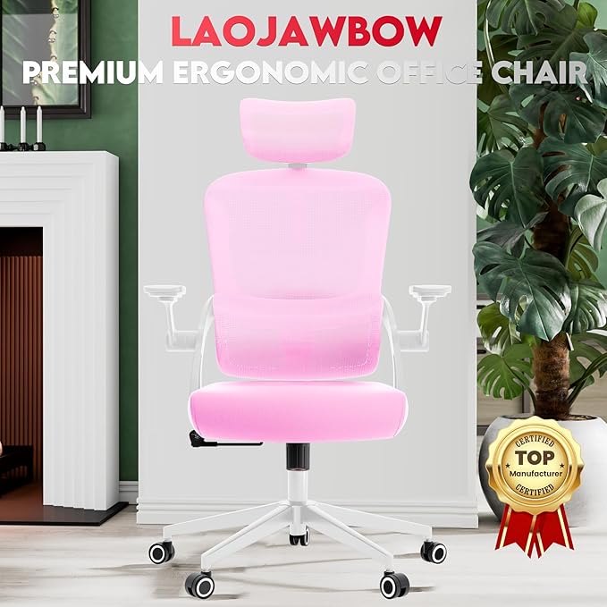 Ergonomic Office Chair - 400LB Comfy Desk Chairs with Adjustable Headrest and Lumbar Back Support, Mesh Computer Chairs with Wheels and Arms for Home Office, Study, Bedroom and Dorm (01pink)