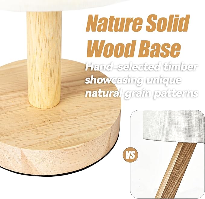 Small Table Lamp for Bedroom, Nightstand Lamp Linen Lampshade Bedroom Wood Base Small Bedside Lamp for Night Stands, Desk Lamps for Reading Living Room, Office (LED Bulb Included) (Wood Base)