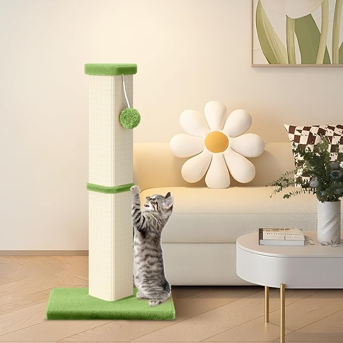Cat Scratching Post, 32 Inch Tall Scratching Post for Indoor with 5 Inch Diameter Posts and Ball Cat Scratcher for Medium and Large Cats