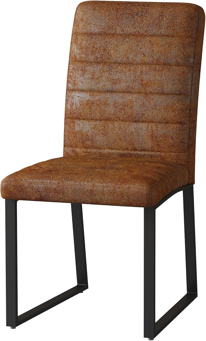 Modern Dining Chairs Set of 4, White Faux Leather Kitchen Chairs, Upholstered Armless Dining Room Chair with Gold Mental Legs Heavy Duty, Comfortable (Brown Chiars, Set of 2)