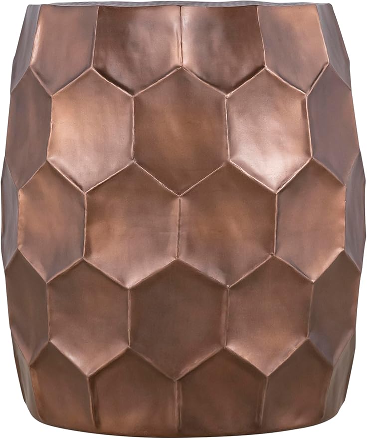 Modern Contemporary Round Aluminum Material 32" Coffee Table and 21" Height End 2PC Table Set with Glossy Diamond-Patterned Base Antique Copper