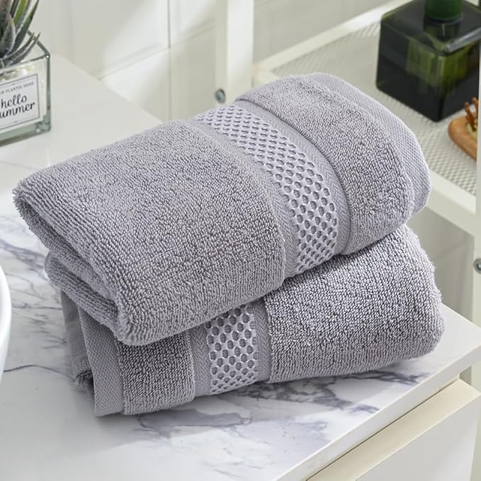sense gnosis Grey Hand Towel Set of 2 Super Soft Absorbent Plush 100% Cotton Hand Towels for Bathroom Decorative 13 X 29 Inch