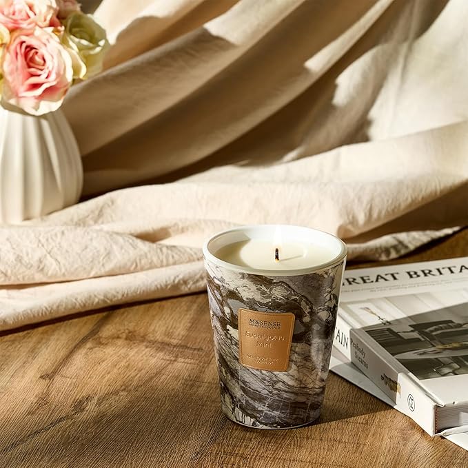 M&SENSE Eucalyptus Mint Scented Soy Candle, 3 Wick Highly Scented 14.1 Oz 80H, Aromatherapy Christmas Gift for Women and Men