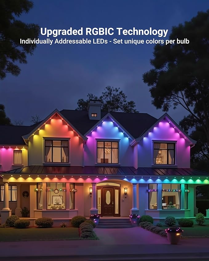 Permanent Outdoor Lights, 100ft RGBICWWPW Christmas Lights with 72 Triple-LED, IP67 Waterproof, 45lm Tunable White for Christmas Decorations, Daily and Holiday, Works with Alexa, Google Assistant