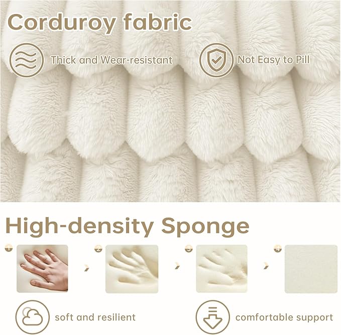 108" Sectional Couches for Living Room, Modular Sectional Sofa with L-Shape Chaise, Boneless Couch, Comfy Corduroy Fluffy Couch with Deep Seat and Side Pockets, No Assembly Required