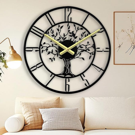 Large Tree of Life Wall Clock, Metal Large Modern Wall Clocks for Living Room, 14 in Oversized Battery Operated Silent Clock for Office,Living Room,Kitchen Decor
