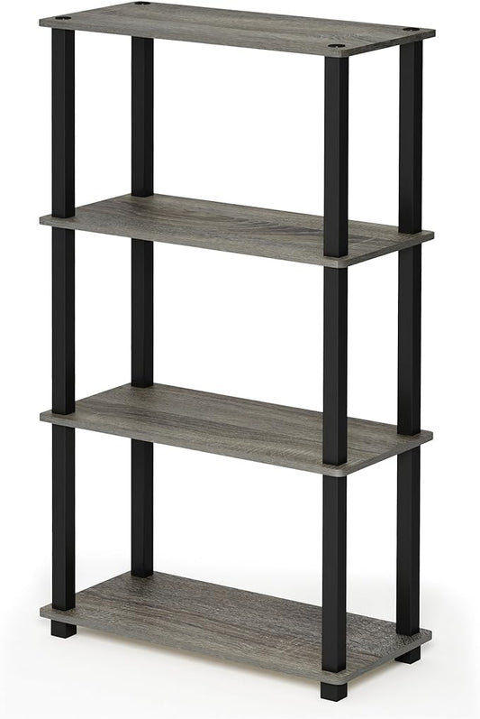 Furinno Turn-N-Tube 4-Tier Multipurpose Shelf Display Rack, Square Tube, French Oak Grey/Black